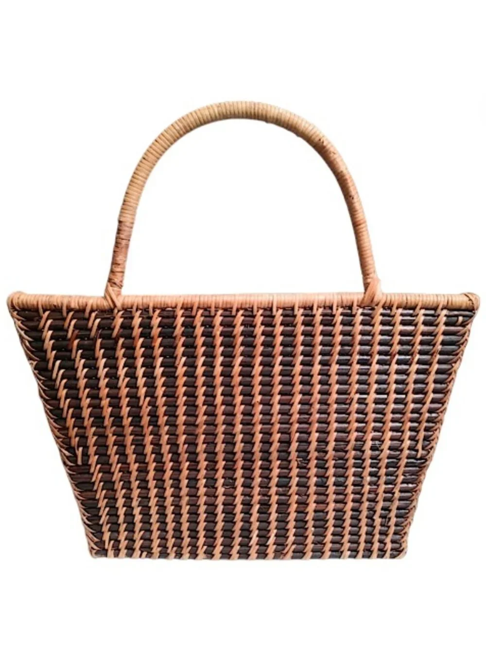 OOAK Wicker Rattan Willow Wood Hanging Basket Single Handle, Repaired